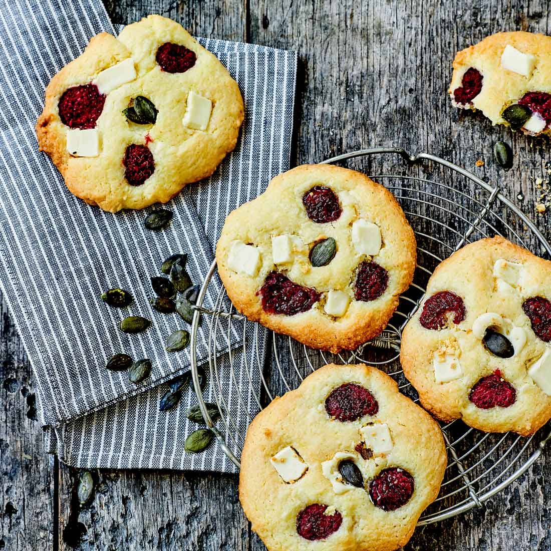 Lemon Cookies with White Chocolate & Raspberries