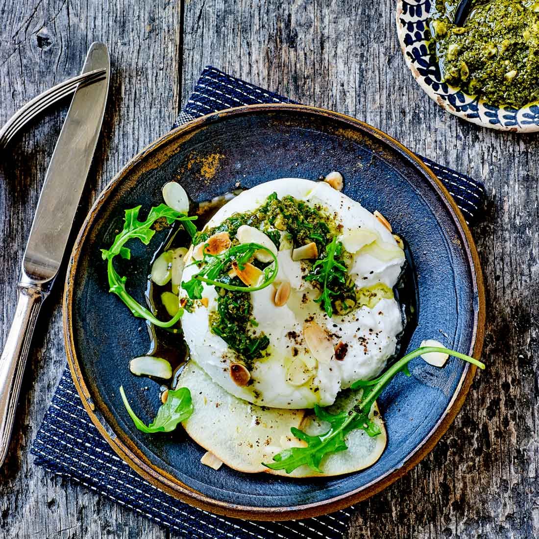 Chic Burrata, Truffle & Arugula Pesto