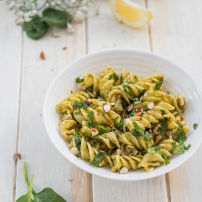 Pasta with Green Peas and Almond Gremolata