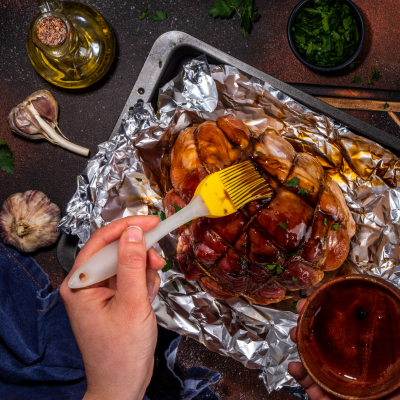 Balsamic Glazed Ham with Roasted Pearl Onions