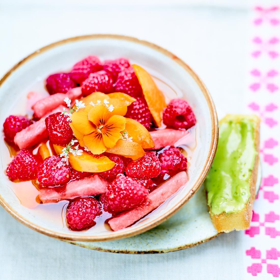 Summer Fruit Salad and Pistachio Biscuit