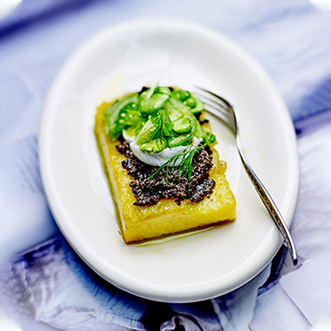 Crispy Polenta with Black Olives Tapenade & Mozzarella