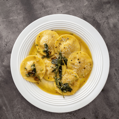 Ravioli with yellow pesto