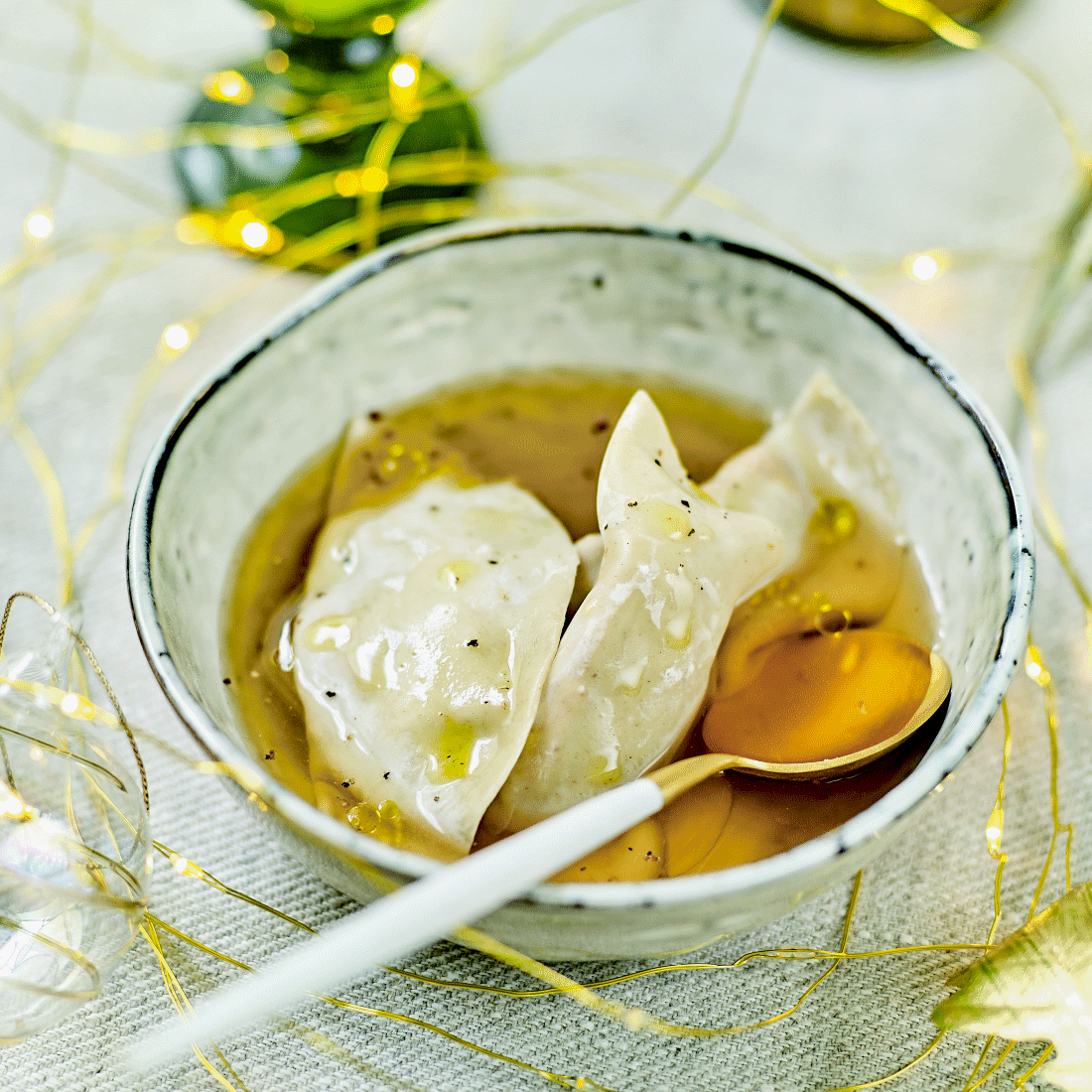 Spicy Raviolis Soup with Foie Gras