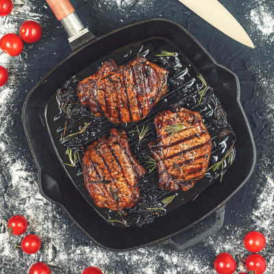 Balsamic Glazed Porterhouse Steaks with Traditional Black Olive Tapenade