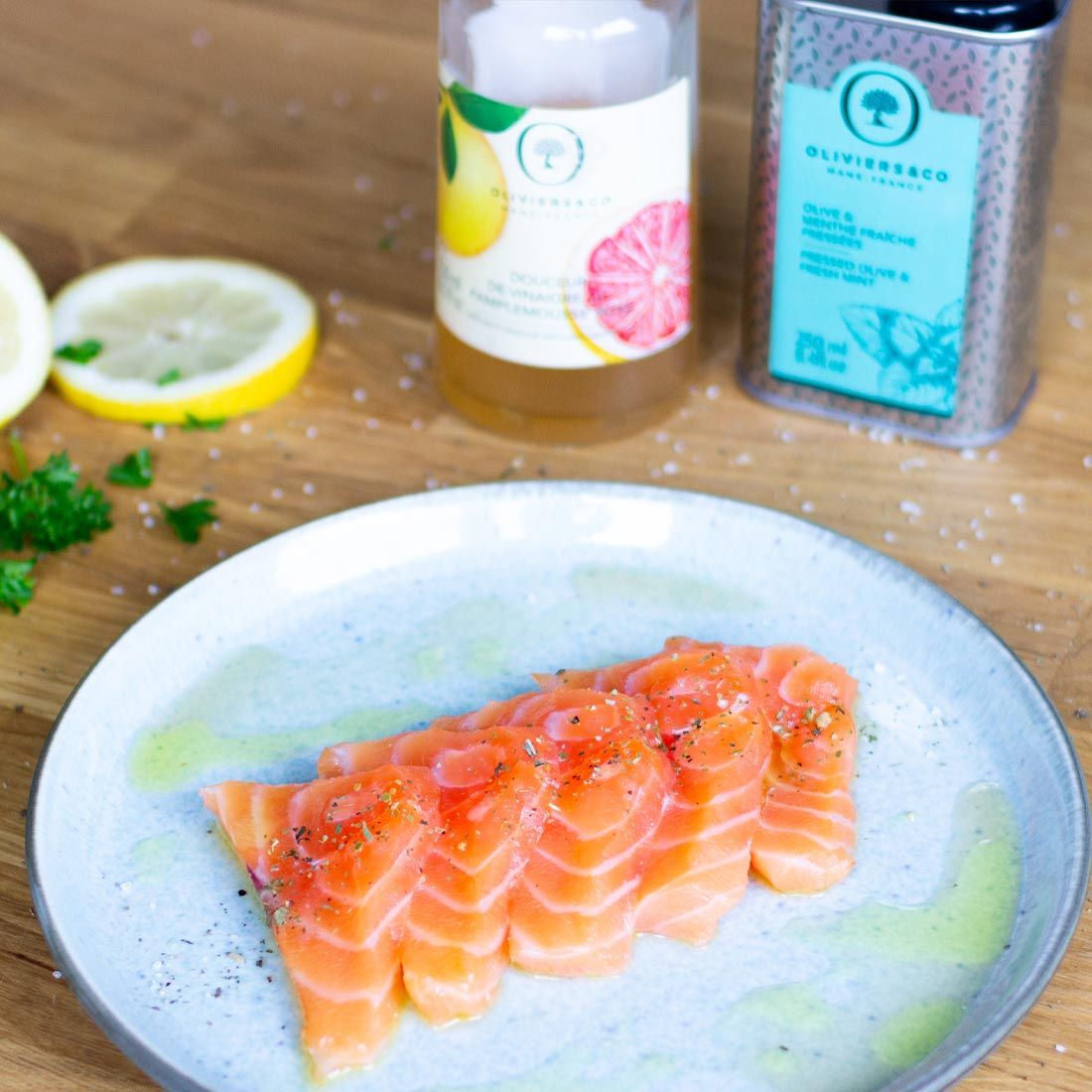 Salmon Sashimi with Mint & Grapefruit