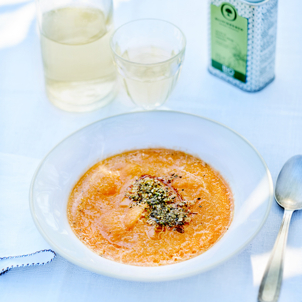 Melon Gazpacho with Minute Pesto