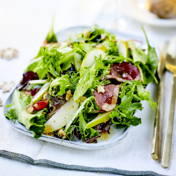 Pear, Crispy Smoked Duck Breast Fillet & Nuts Salad